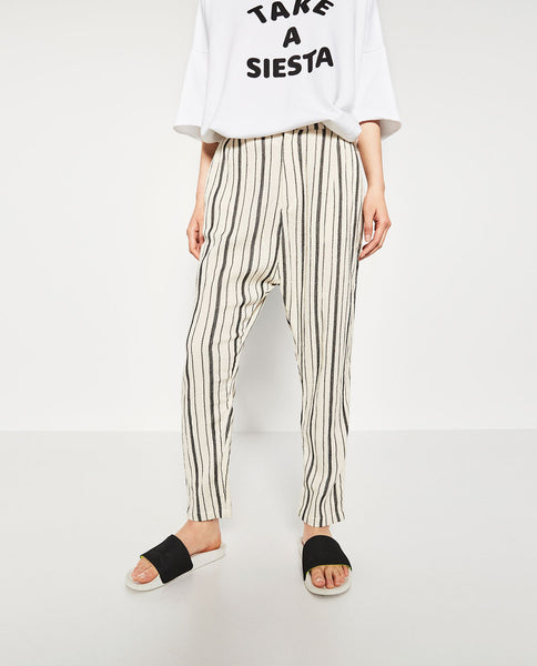 STRIPED BAGGY TROUSERS