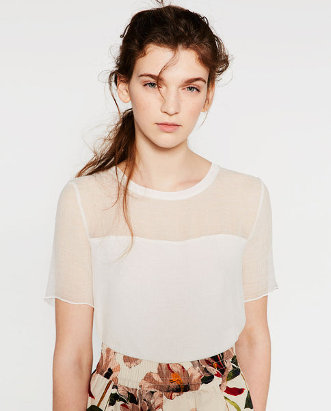 CONTRAST SHEER T-SHIRT