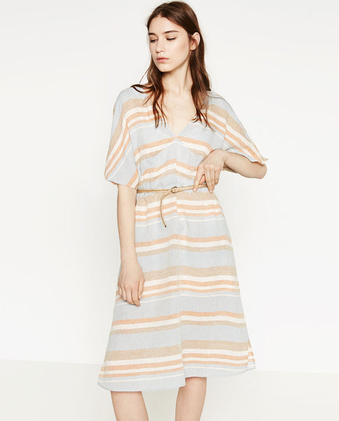 STRIPED LINEN DRESS