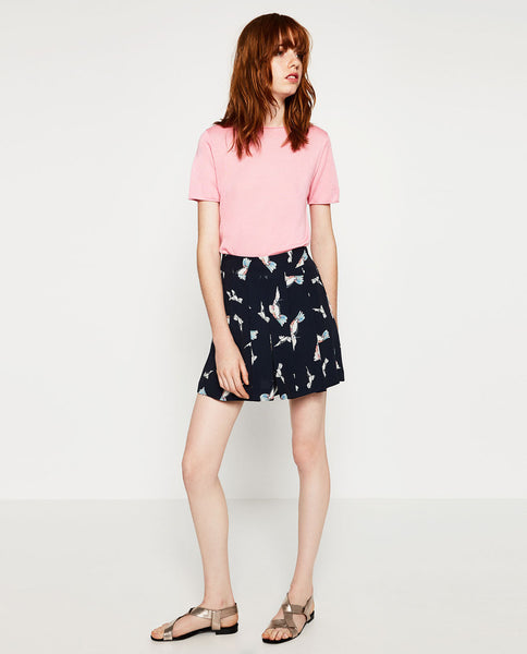 BIRD PRINT FLOWING BERMUDA SHORTS