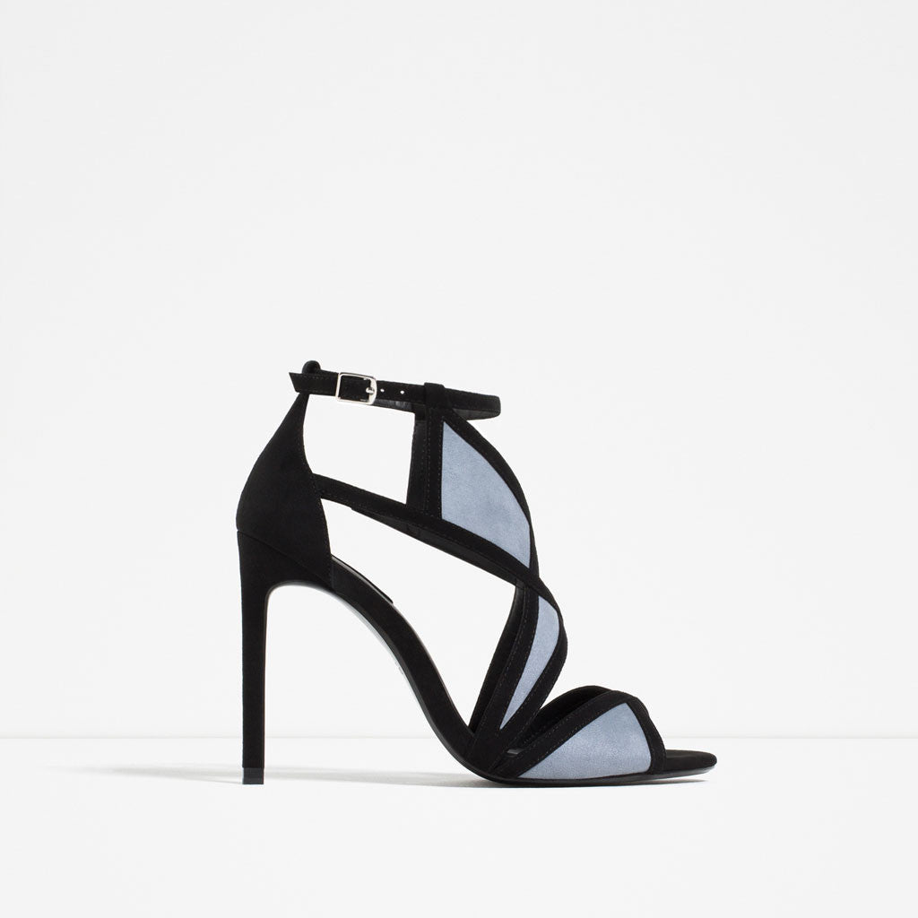 CONTRAST WRAPAROUND HIGH HEEL SANDALS